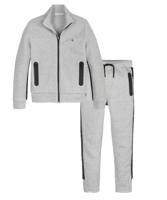 Calvin Klein Boys Logo Tape Grey Zip Tracksuit